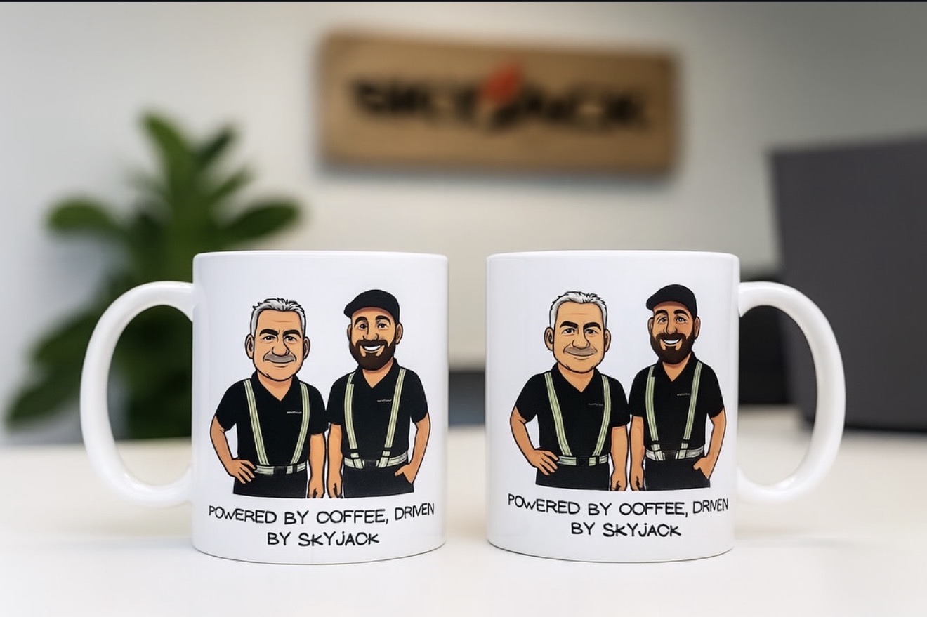 Corporate caricature mugs for Skyjack team