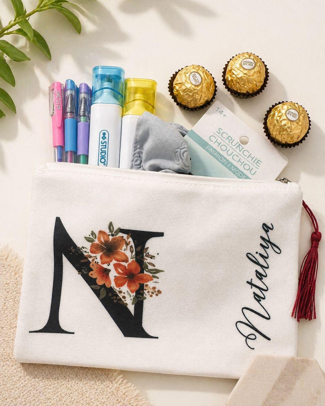 Personalized floral monogram pouch