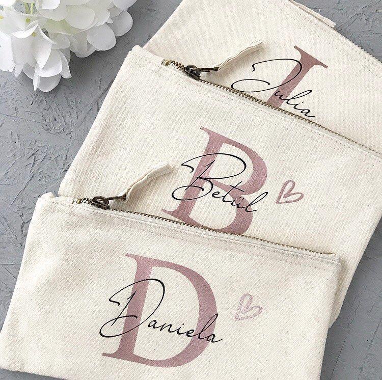 Bridesmaid monogram canvas pouches